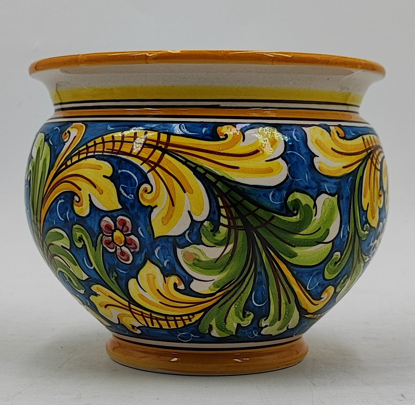 Handmade Caltagirone Pottery Cachepot: Sicilian Majolica Planter (22.5cm x 16cm)