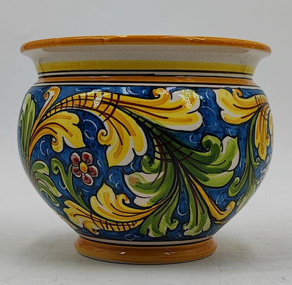 Handmade Caltagirone Pottery Cachepot: Sicilian Majolica Planter (22.5cm x 16cm)
