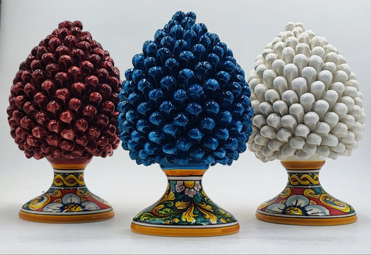 Handcrafted Caltagirone Ceramic Pine Cone: Sicilian Good Luck Decor (27cm)