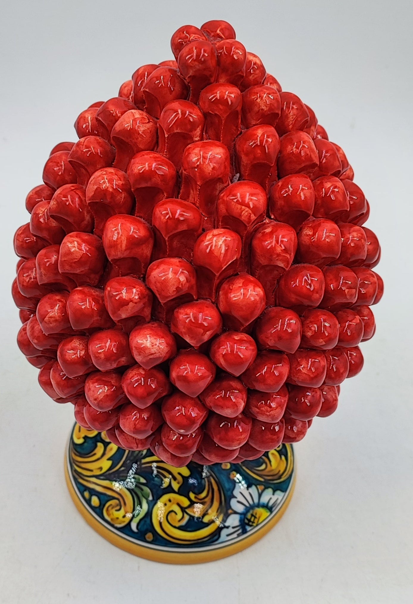 Handcrafted Caltagirone Ceramic Pine Cone: Sicilian Good Luck Symbol 25 CM