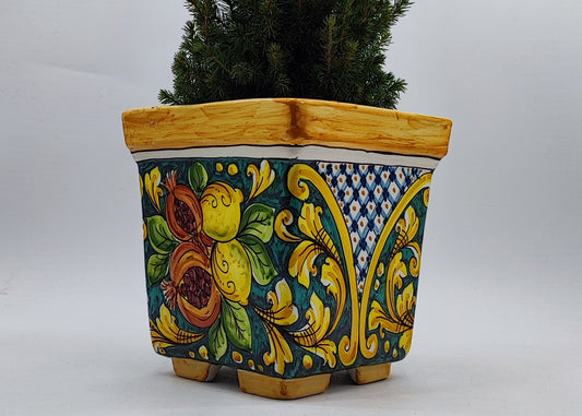 Ceramica di Caltagirone Square Planter 22cm (8.66") – Handcrafted Sicilian Ceramic with Various Decorations