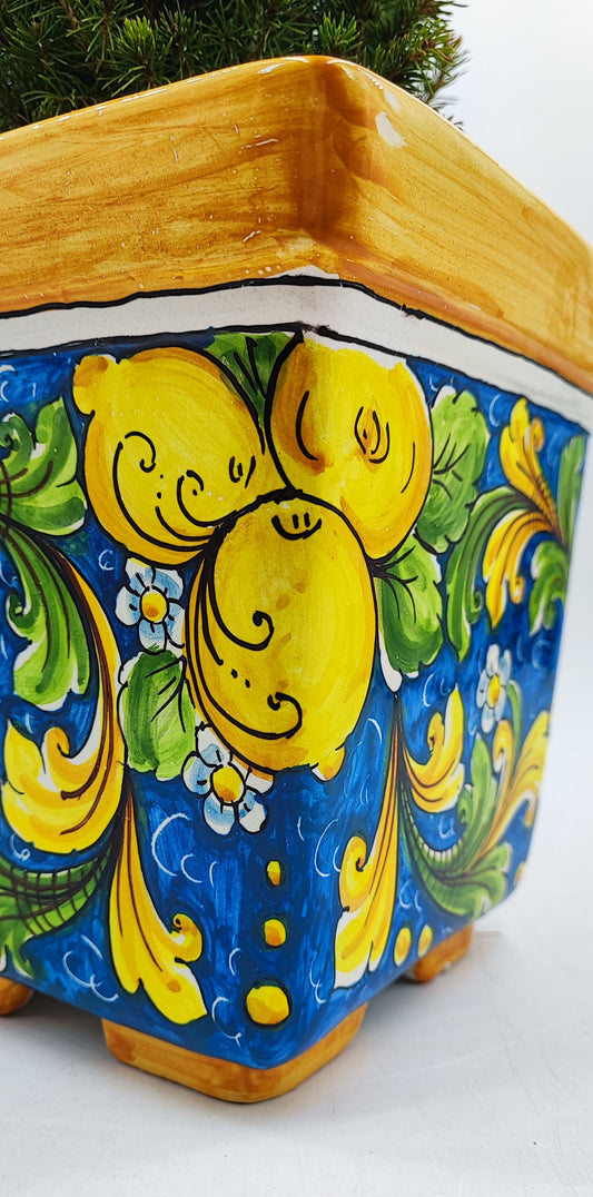 Ceramica di Caltagirone Square Planter 22cm (8.66") – Handcrafted Sicilian Ceramic with Various Decorations