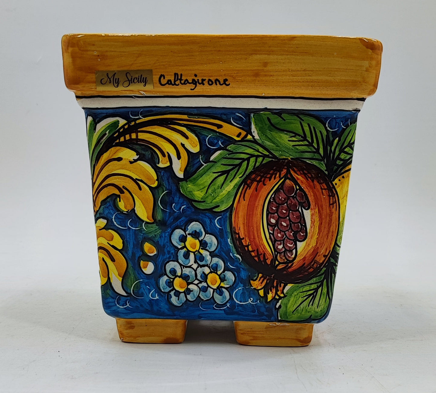 Ceramica di Caltagirone Square Planter – 17cm (6.7 inches) – Handcrafted Sicilian Ceramic Pot