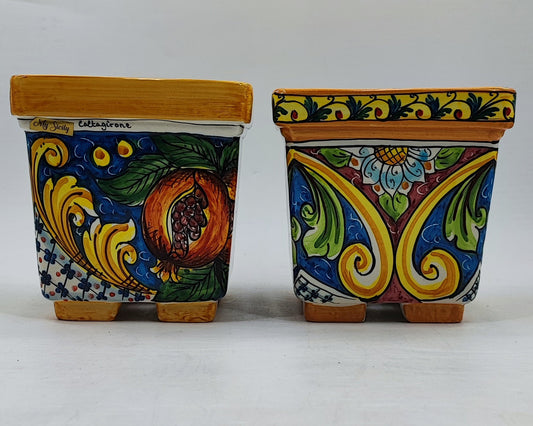 Ceramica di Caltagirone Square Planter – 17cm (6.7 inches) – Handcrafted Sicilian Ceramic Pot