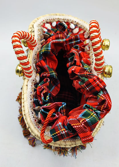 Handmade Sicilian Coffa Straw Bag with Moorish Heads & Mirror – Italian Artisan Basket