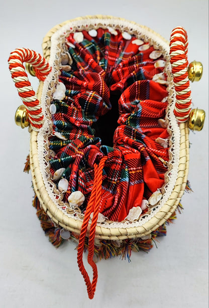Handmade Sicilian Coffa Straw Bag with Moorish Heads & Mirror – Italian Artisan Basket