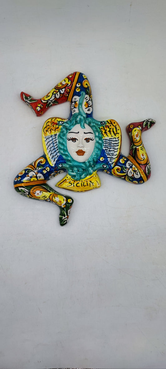 Handmade Sicilian Trinacria Wall Plaque 30 cm | Ceramica di Caltagirone | Italian Ceramic Wall Decor | Sicilian Triskelion | Made in Sicily