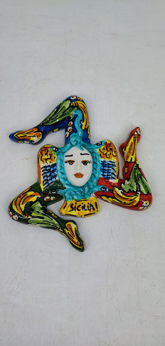 Handmade Ceramic Trinacria Wall Decor 18 cm – Ceramica di Caltagirone – Sicilian Wall Art – Made in Sicily – Italian Home Decor
