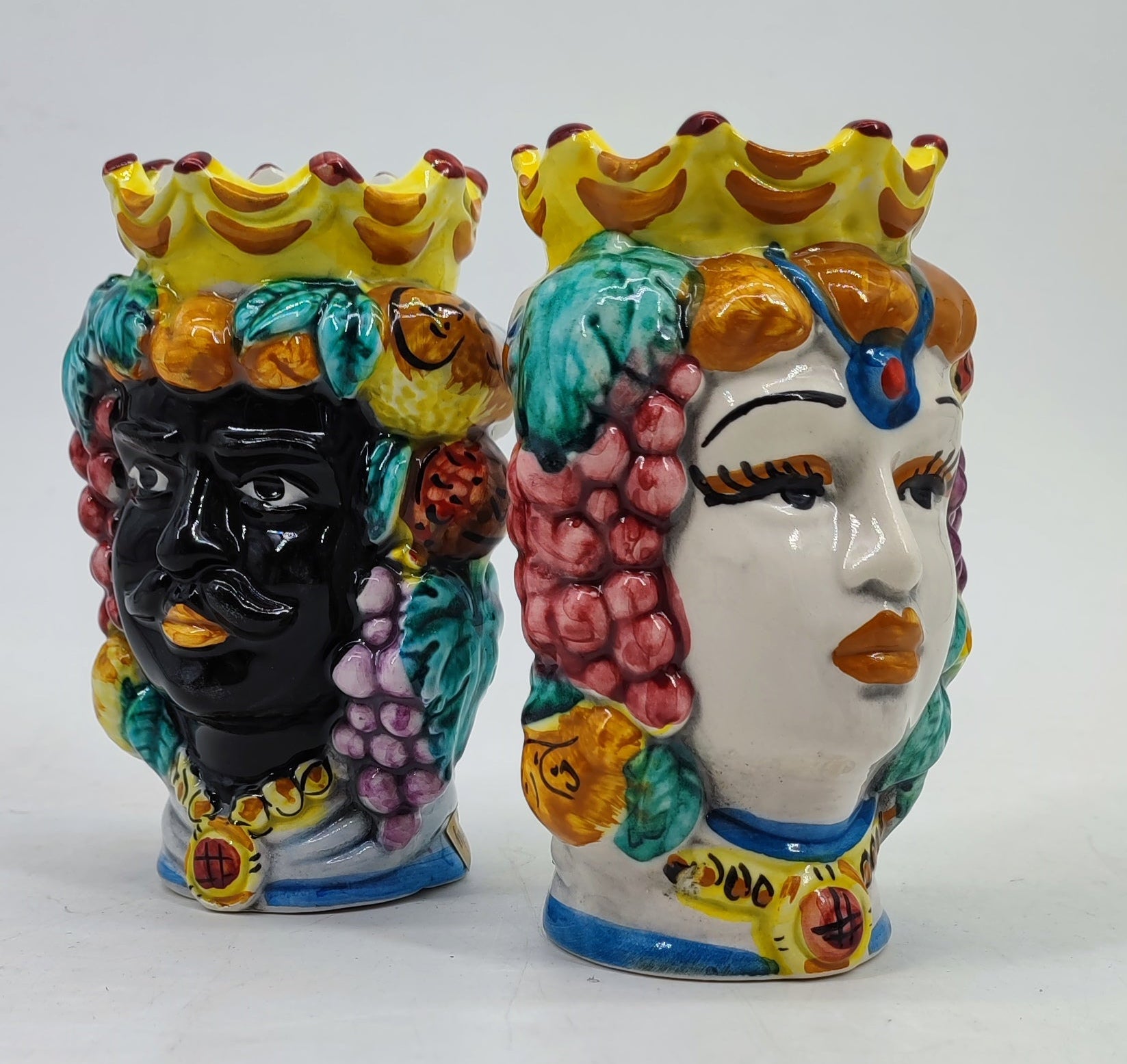 Colorful Sicilian ceramic head planter handmade and hand-painted in the Caltagirone tradition
