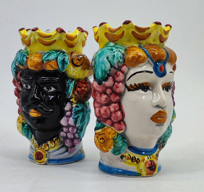 Colorful Sicilian ceramic head planter handmade and hand-painted in the Caltagirone tradition