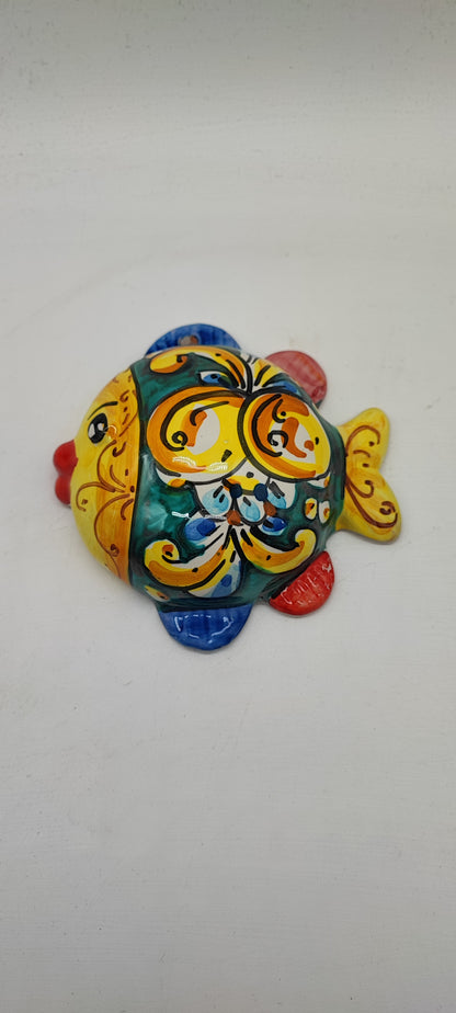 Sicilian Ceramic Fish Wall Decor – Hand Painted, 15 × 14 cm