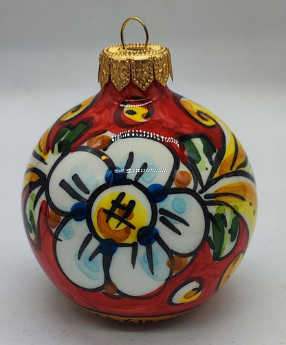 Sicilian Ceramic Christmas Ornament with Nativity Scene – Handmade Caltagirone Pottery Bauble, 11 cm