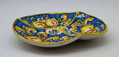 Handmade Sicilian 28 cm 3-Section Ceramic Serving Bowl | Ceramica di Caltagirone | Italian Antipasti Bowl | Olive & Snack Serving Dish | Made in Sicily