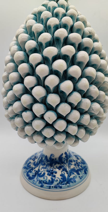 Blue & White Sicilian Ceramic Pine Cone 33 cm – Handmade Italian Pigna