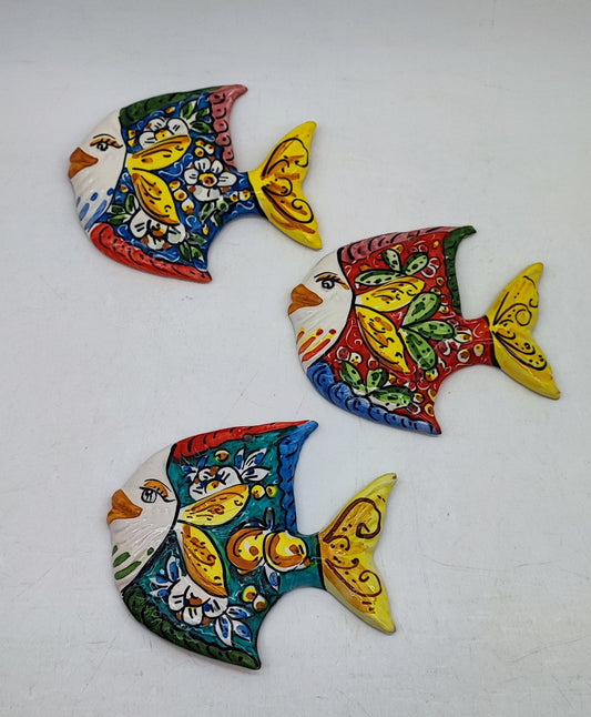 Handmade Sicilian Ceramic Fish Wall Plaque 18 x 17 cm | Ceramica di Caltagirone | Italian Coastal Wall Decor | Mediterranean Fish Wall Art | Made in Sicily