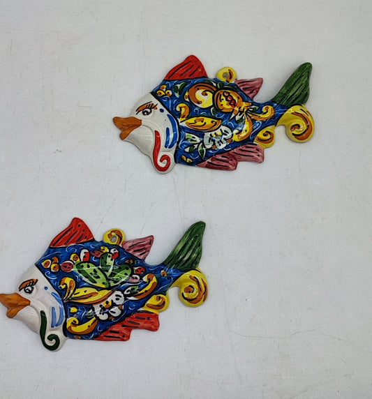 Handmade Sicilian Ceramic Fish Wall Plaque 20 x 12 cm | Ceramica di Caltagirone | Italian Coastal Wall Decor | Mediterranean Ceramic Fish | Made in Sicily