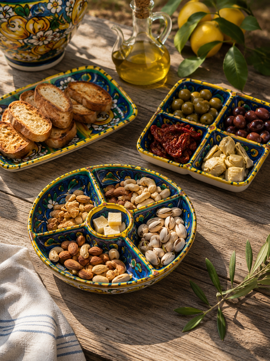 Handmade Sicilian Ceramic Appetizer Serving Dish – Caltagirone Antipasti Tray – Hand Painted Italian Snack Platter – Olive, Tapas & Dip Server