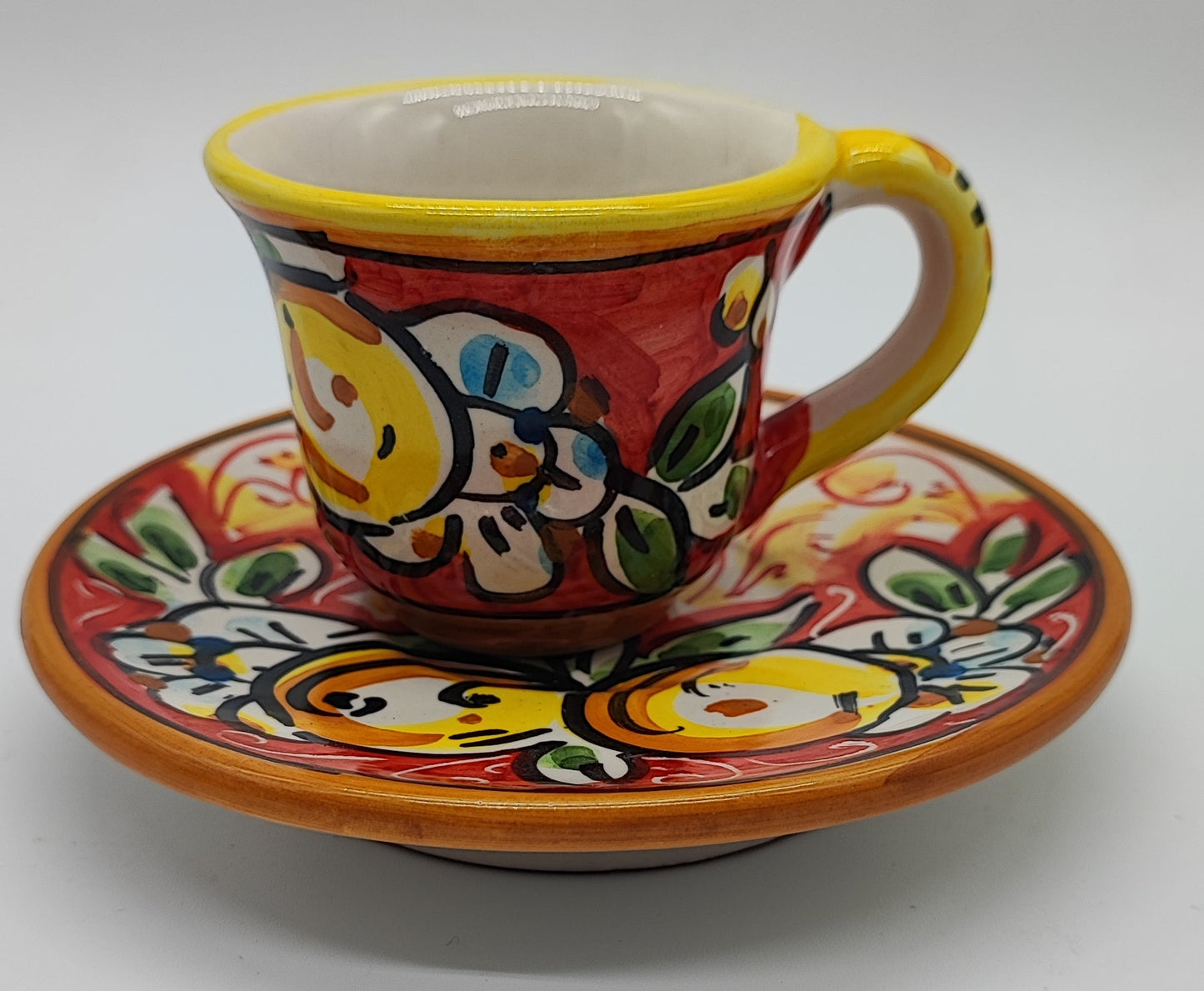 Hand-Painted Sicilian Espresso Cup and Saucer – Caltagirone Italian Ceramic