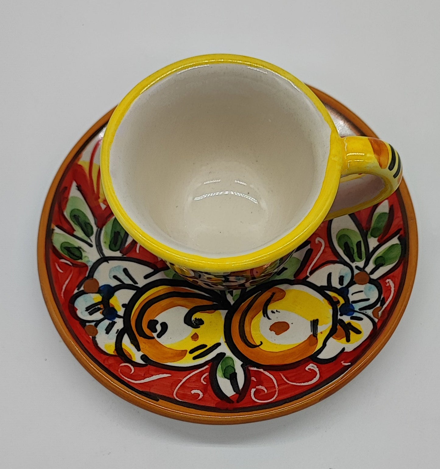 Hand-Painted Sicilian Espresso Cup and Saucer – Caltagirone Italian Ceramic