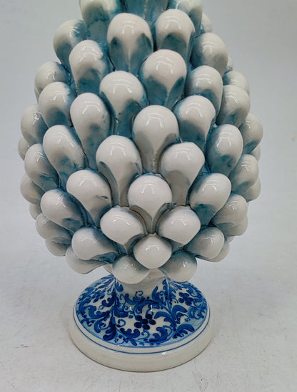 Handmade Sicilian Ceramic Pine Cone in Aqua Blue – Italian Good Luck Home Decor