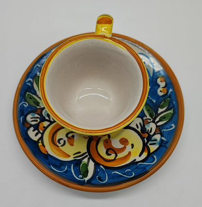 Hand-Painted Sicilian Espresso Cup and Saucer – Caltagirone Italian Ceramic