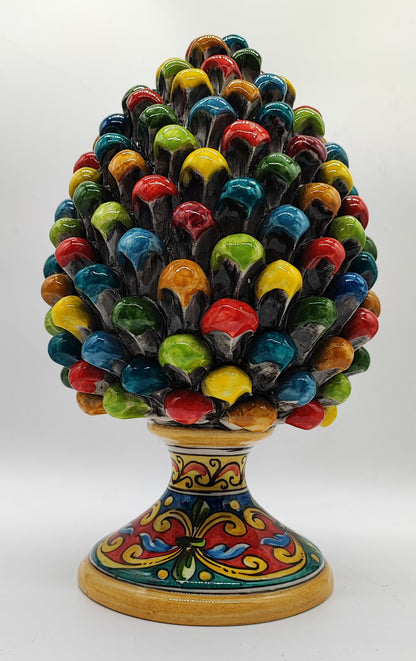 Colorful Sicilian Ceramic Pine Cone 30 cm – Handmade Italian Pigna