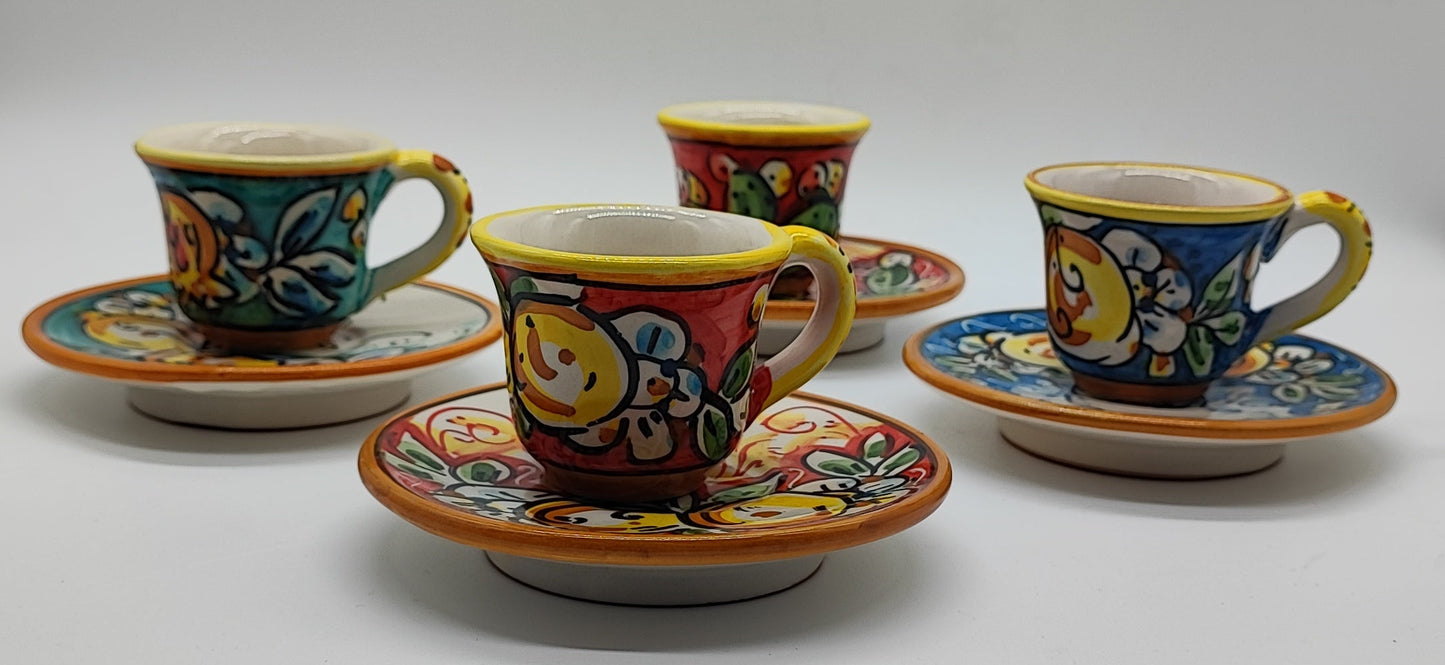 Hand-Painted Sicilian Espresso Cup and Saucer – Caltagirone Italian Ceramic
