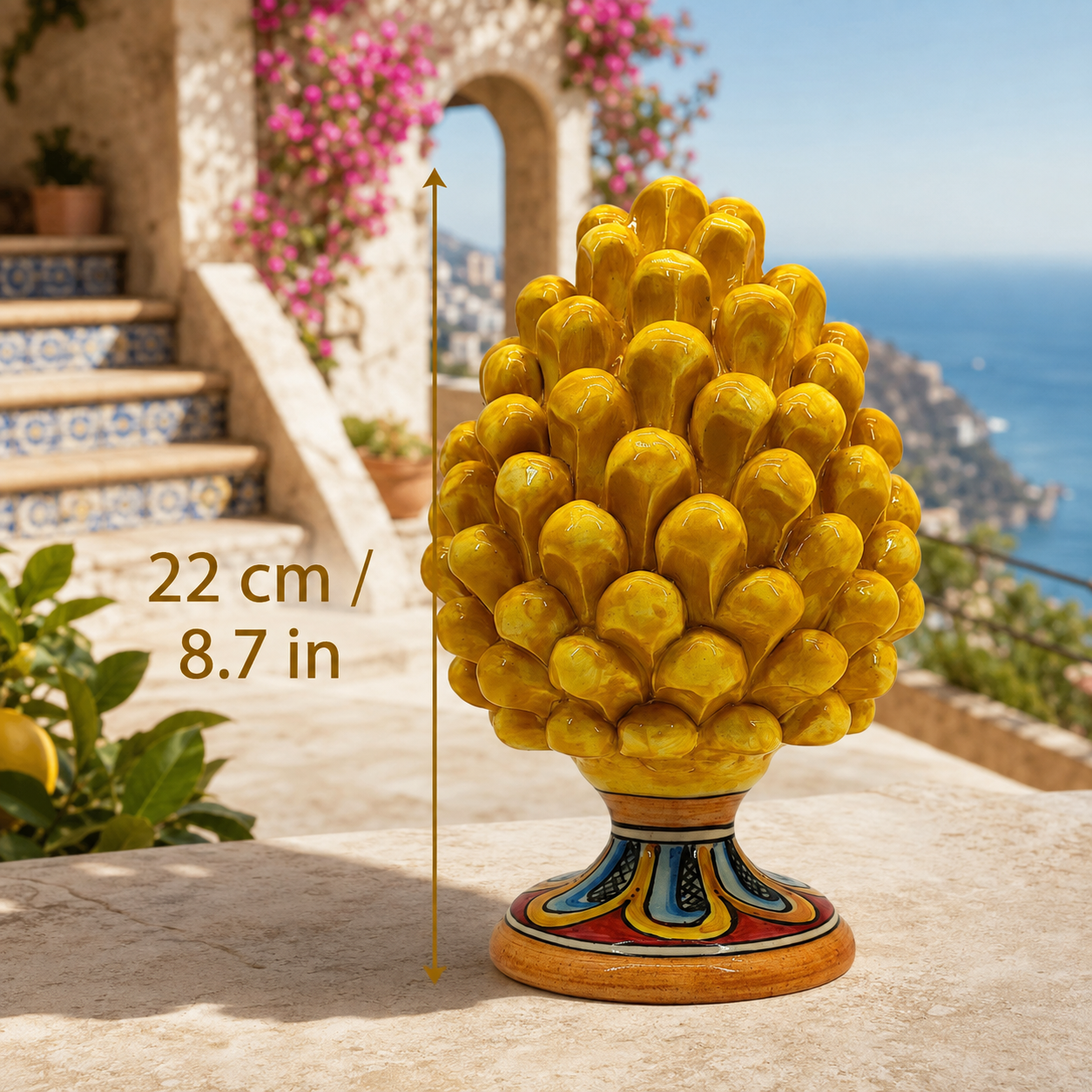 Handmade Sicilian Ceramic Pine Cone – 22 cm Taormina-Inspired Italian Décor