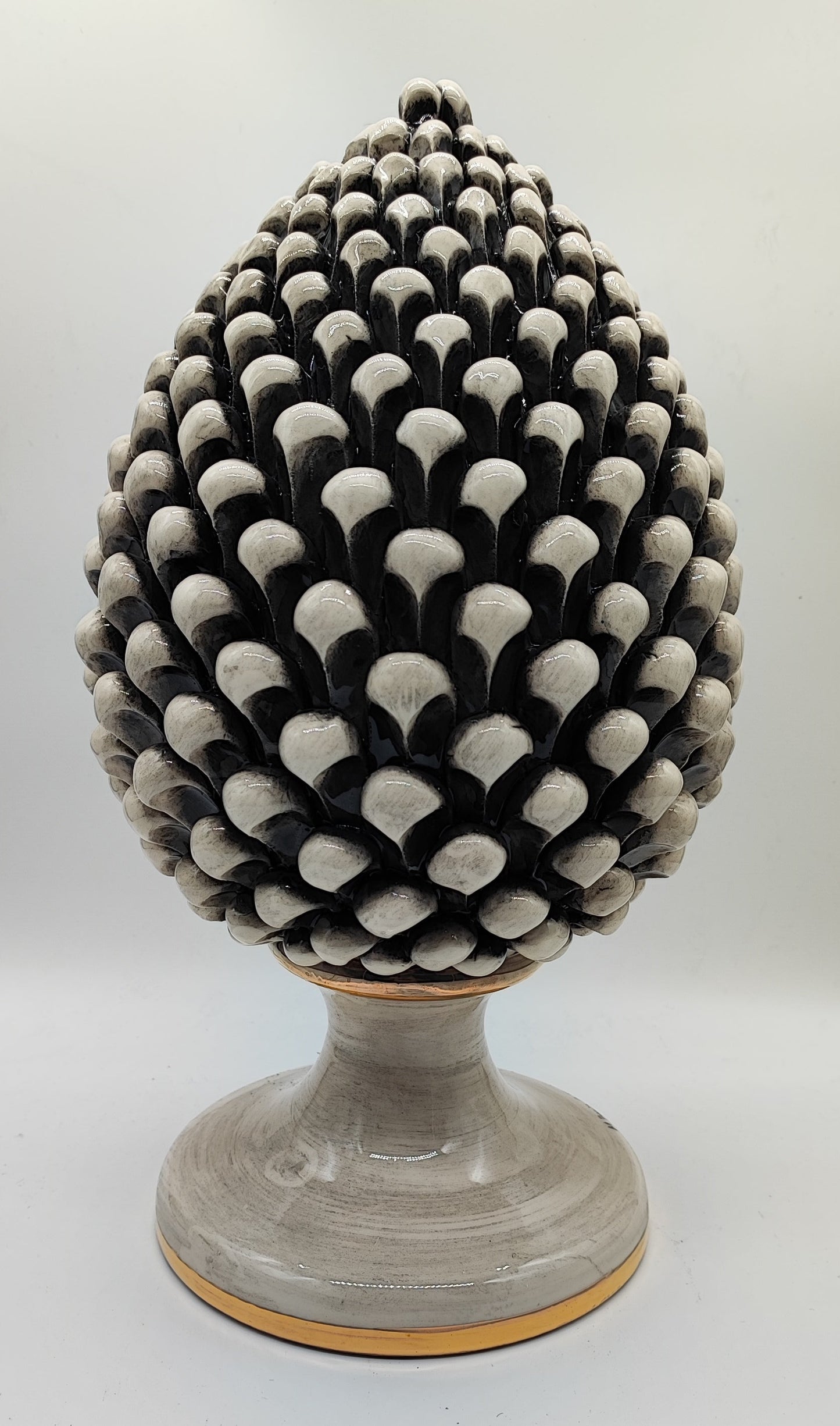 Sicilian Ceramic Pine Cone 35 cm with 24K Gold – Handmade Italian Pigna