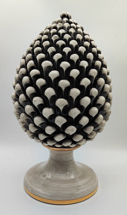 Sicilian Ceramic Pine Cone 35 cm with 24K Gold – Handmade Italian Pigna