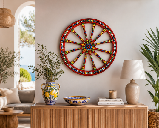 Handmade Sicilian Cart Wheel Wall Decor 30 cm | Ceramica di Caltagirone | Italian Ceramic Wall Art | Traditional Sicilian Wagon Wheel