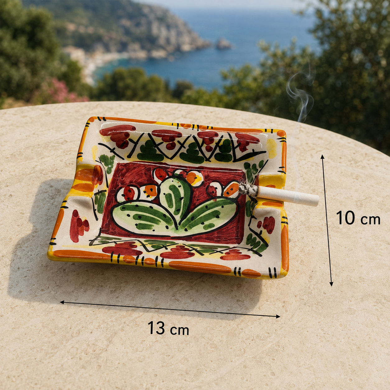 Hand-Painted Sicilian Ceramic Ashtray – Caltagirone Italian Pottery