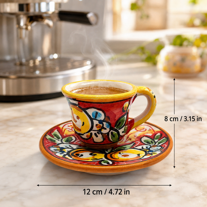 Hand-Painted Sicilian Espresso Cup and Saucer – Caltagirone Italian Ceramic