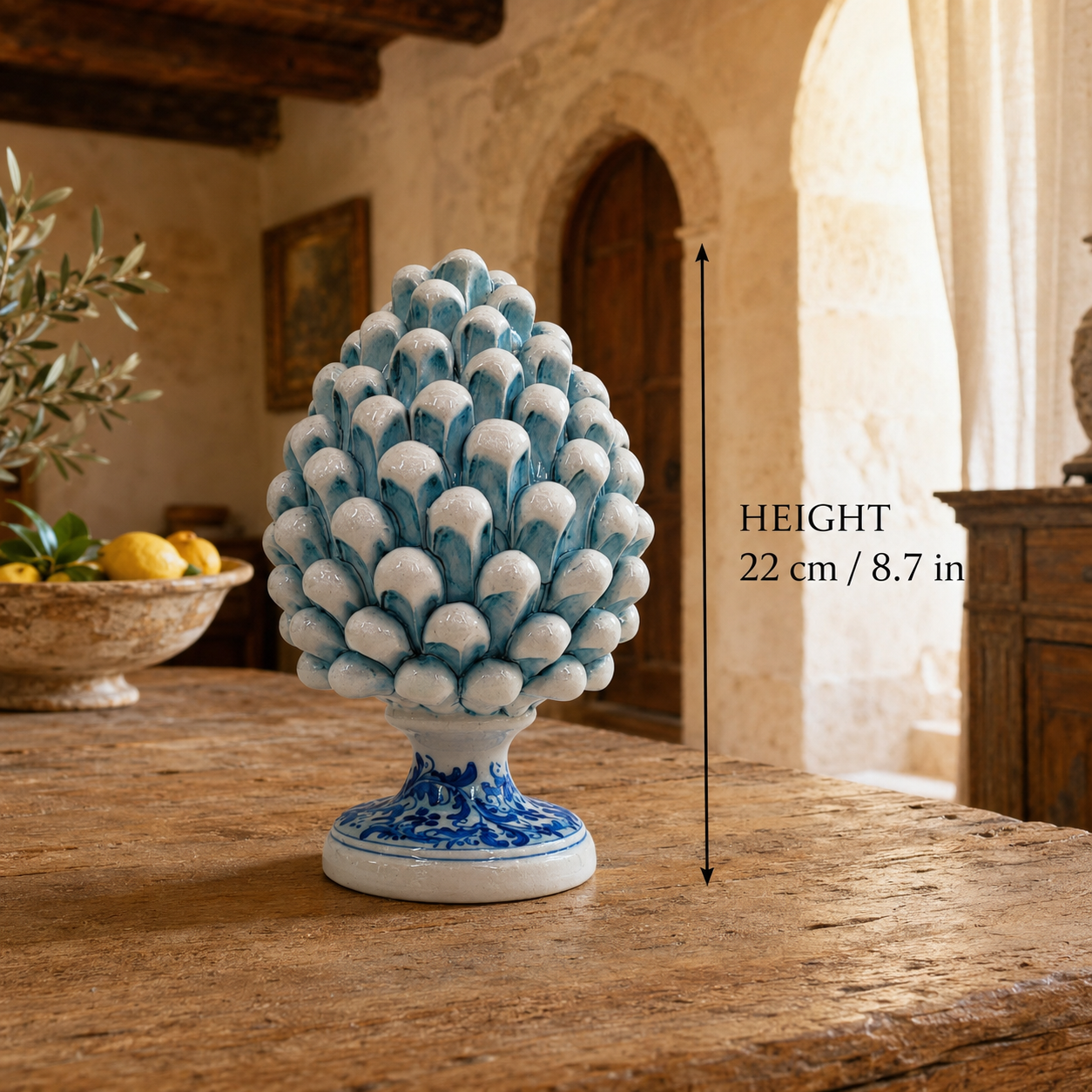 Handmade Sicilian Ceramic Pine Cone in Aqua Blue – Italian Good Luck Home Decor