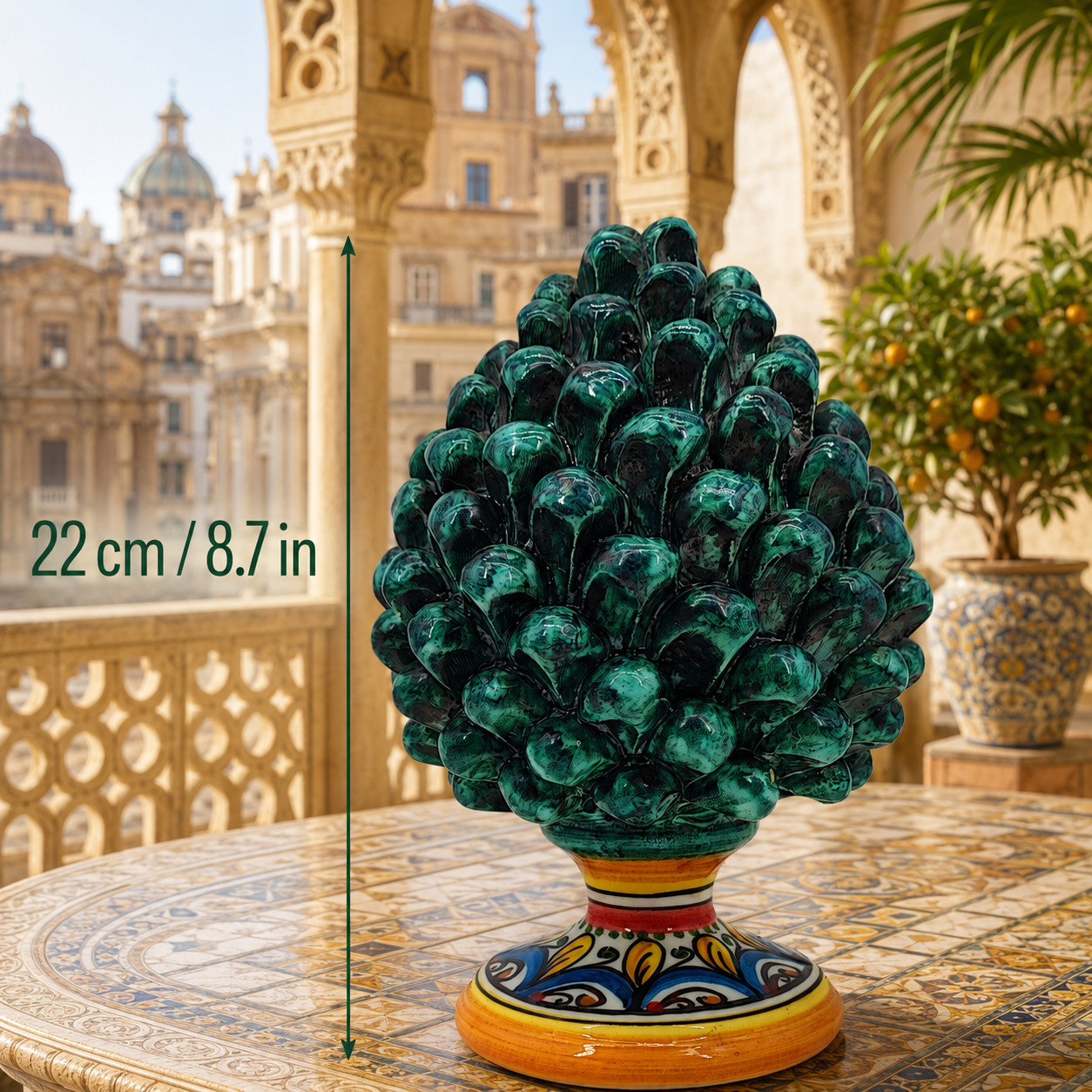 Handmade Sicilian Ceramic Pine Cone 22 cm – Palermo Majolica Italian Home Decoration