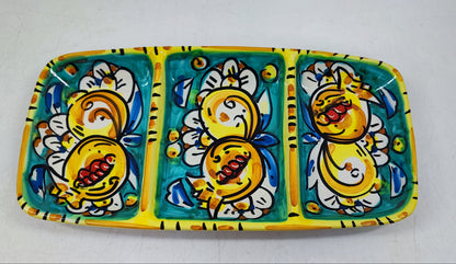 Handmade Sicilian Ceramic Appetizer Serving Dish – Caltagirone Antipasti Tray – Hand Painted Italian Snack Platter – Olive, Tapas & Dip Server