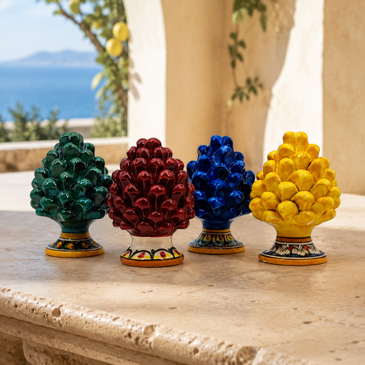 Small Sicilian Ceramic Pine Cone – Handmade Caltagirone-Style Pigna – Color Choice – 14 cm