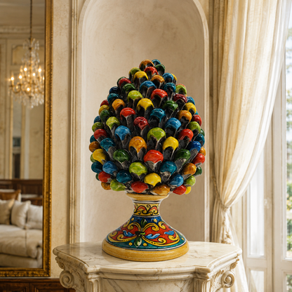 Colorful Sicilian Ceramic Pine Cone 30 cm – Handmade Italian Pigna