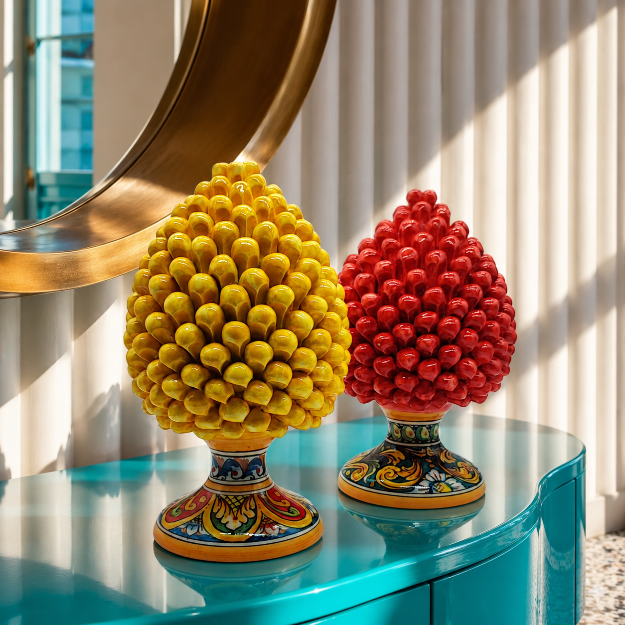 Handmade Sicilian Ceramic Pine Cone 28 cm – Yellow or Red Caltagirone Pigna