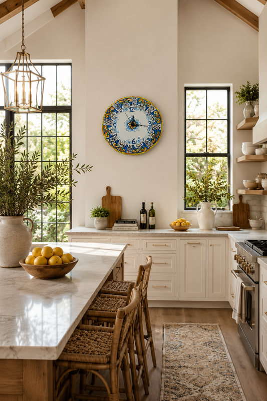Handmade Sicilian Ceramic Wall Clock 30 cm | Blue Lemon Wall Clock | Ceramica di Caltagirone | Italian Kitchen Decor | Mediterranean Home Gift
