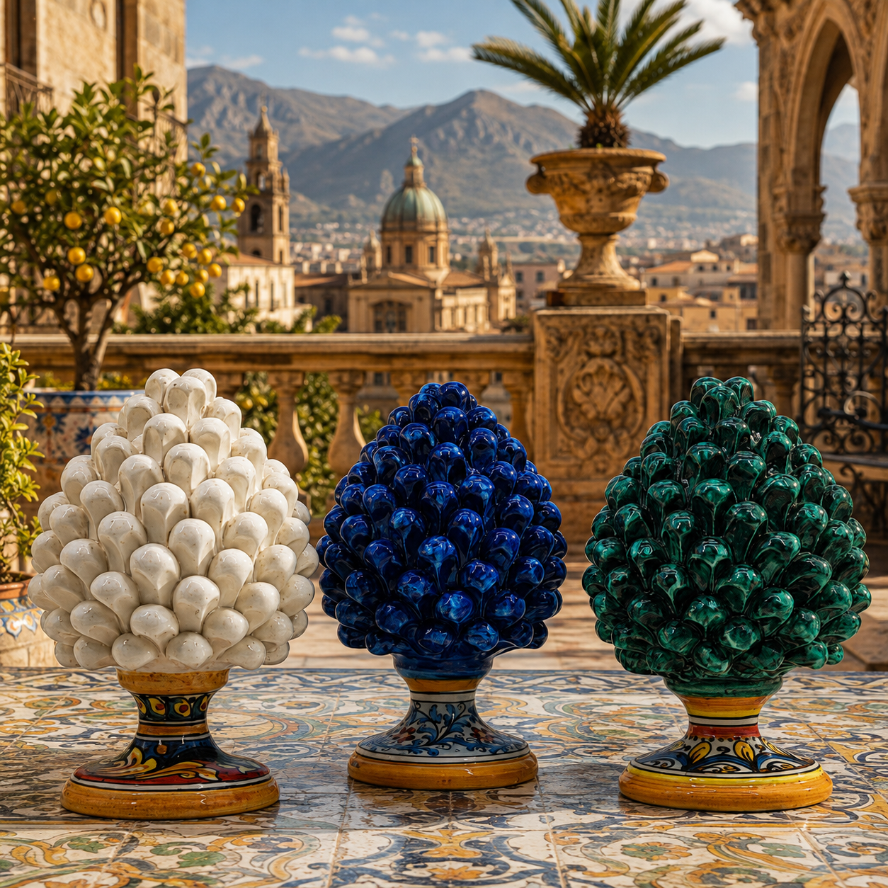 Handmade Sicilian Ceramic Pine Cone 22 cm – Palermo Majolica Italian Home Decoration