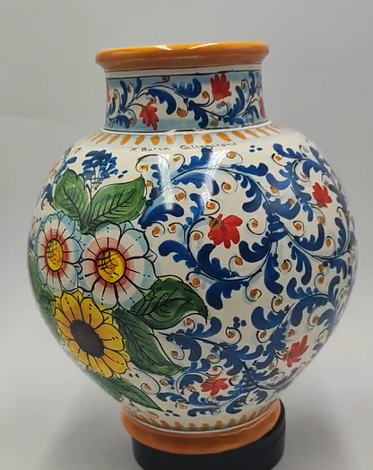 Hand-Painted Caltagirone Ceramic Vase – 33 cm (13 in) High x 24 cm (9.4 in) Wide