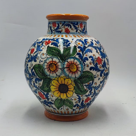 Hand-Painted Caltagirone Ceramic Vase – 33 cm (13 in) High x 24 cm (9.4 in) Wide