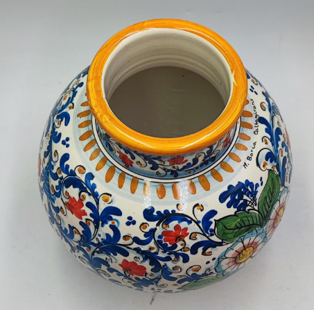 Hand-Painted Caltagirone Ceramic Vase – 33 cm (13 in) High x 24 cm (9.4 in) Wide