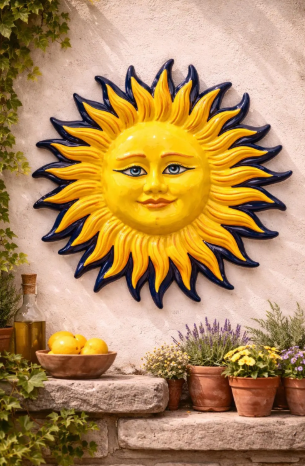 Caltagirone Ceramic Sun - Blue and Yellow (Diameter 44/45 cm)