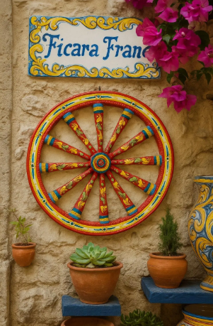 Splendid Sicilian Cart Wheel in Ceramica di Caltagirone 44/45CM