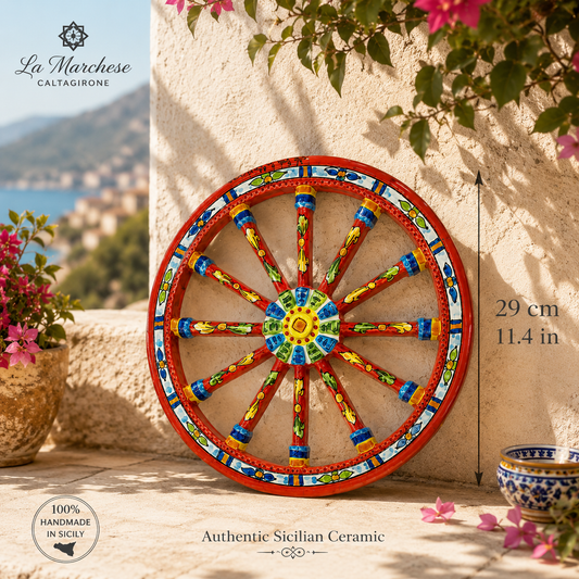 Handmade Sicilian Cart Wheel Wall Decor 30 cm | Ceramica di Caltagirone | Italian Ceramic Wall Art | Traditional Sicilian Wagon Wheel
