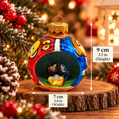 Multicolor Italian ceramic Christmas bauble with traditional Sicilian patterns