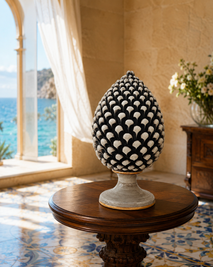 Sicilian Ceramic Pine Cone 35 cm with 24K Gold – Handmade Italian Pigna