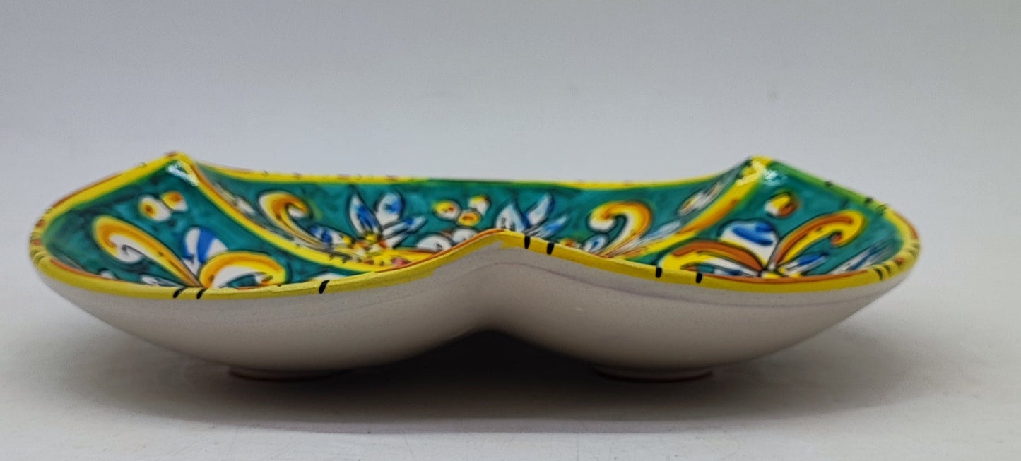 Handmade Sicilian 28 cm 3-Section Ceramic Serving Bowl | Ceramica di Caltagirone | Italian Antipasti Bowl | Olive & Snack Serving Dish | Made in Sicily